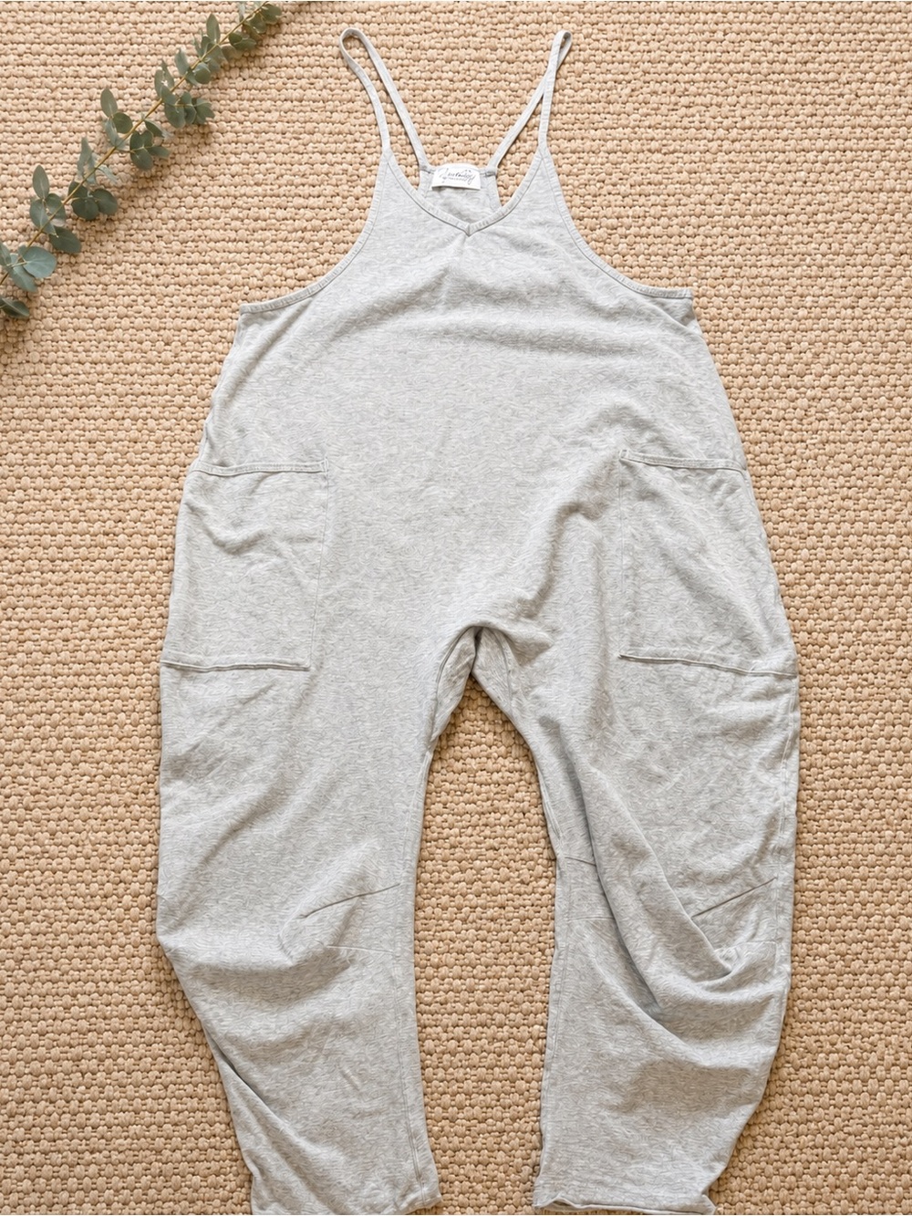 Serenity The Brand Light Gray Adjustable Strap Jumpsuit Overall Large Pockets